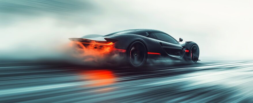 High-speed capture of a hypercar drifting on a wet surface with motion blur, perfect for thrilling automotive and racing content.
