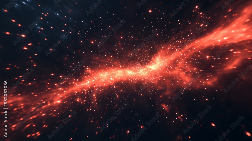 Aufkleber ethereal cosmic radiance - abstract 3d render of fiery red nebula with sparkle effect on dark backgr