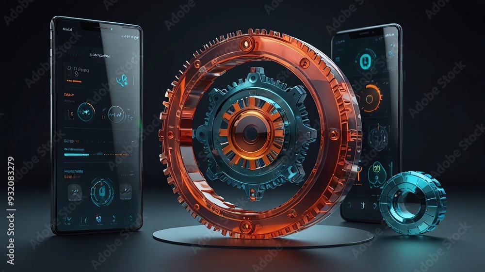 Poster a mechanical background with a variety of interconnected gears pulleys and chains illustrating
