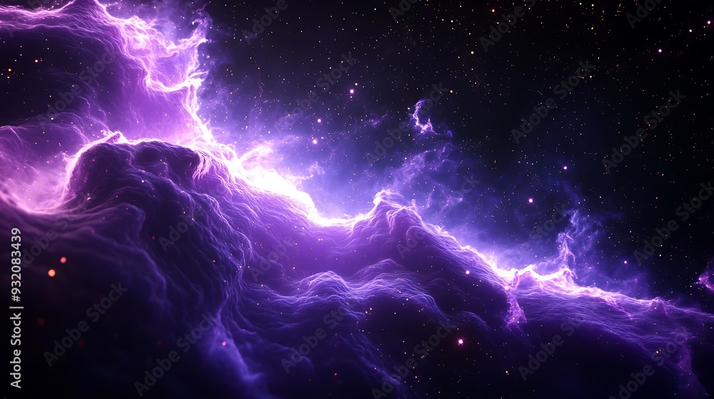 Aufkleber vibrant lavender light waves in cosmic space - abstract 3d render with twinkling effect and expandin