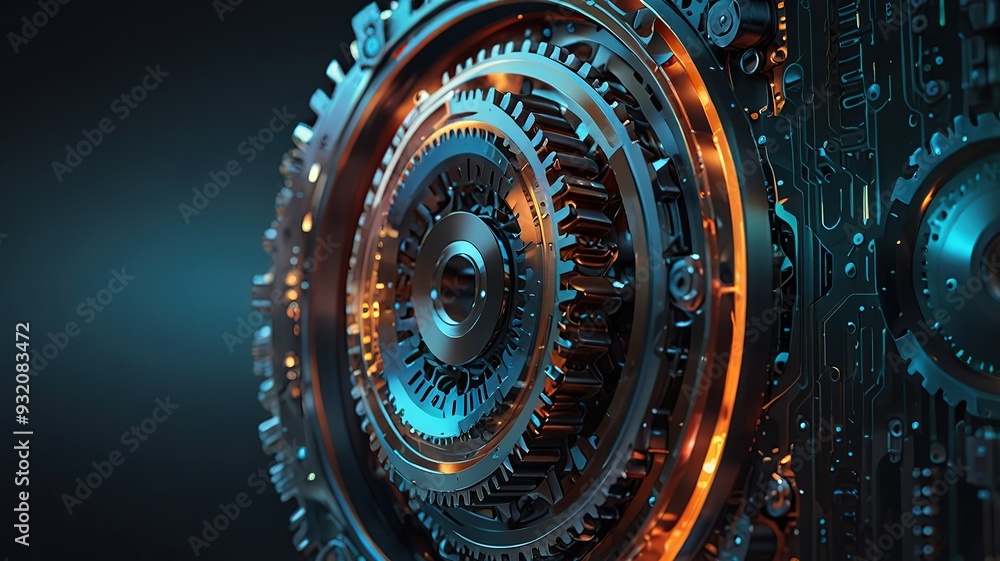 Poster a mechanical background with a variety of interconnected gears pulleys and chains illustrating