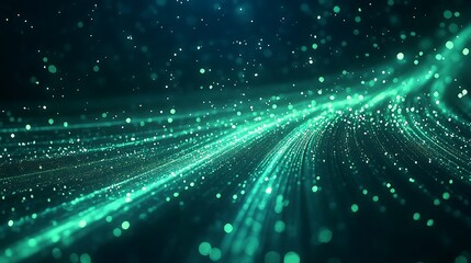 Fototapeta premium Luminescent Jade Light Trails in Starlit Space - Abstract 3D Illustration with Radiant Glow Effect