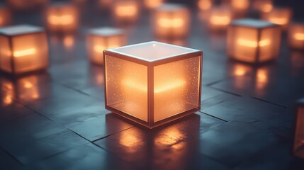 collection of virtual icons designed for interactive use, showing boxes with hover or click effects to engage users in digital environments