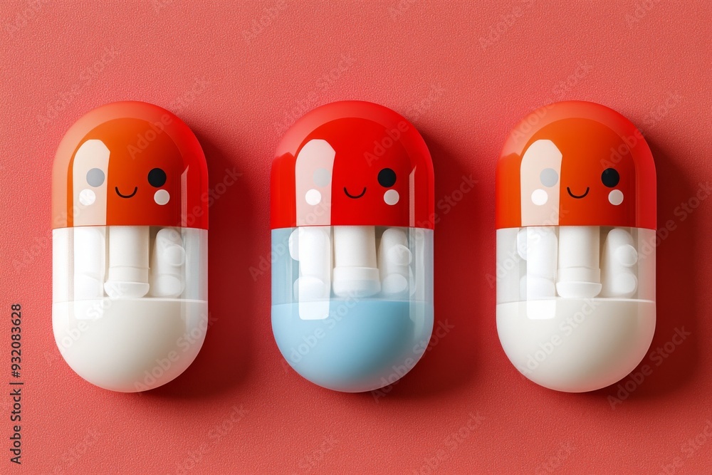 Poster minimalist red and white capsule characters on a red background representing simplicity and energy i
