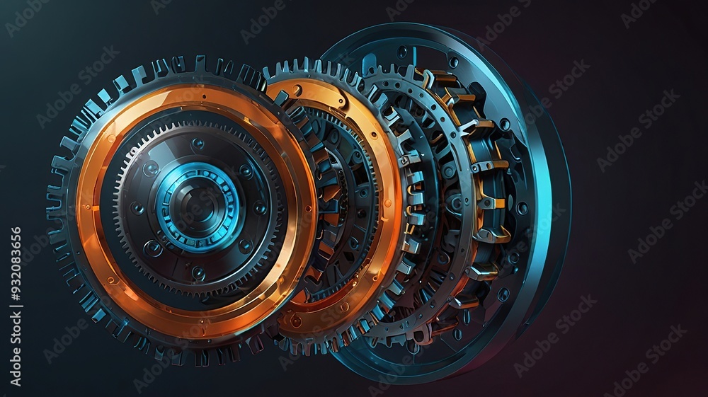 Poster a mechanical background with a variety of interconnected gears pulleys and chains illustrating
