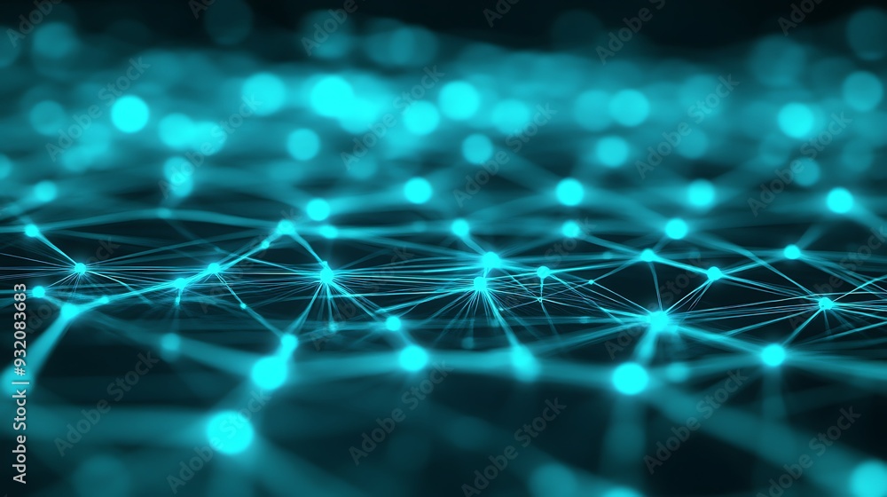 Poster teal glowing network connections - abstract digital background representing global connectivity and 