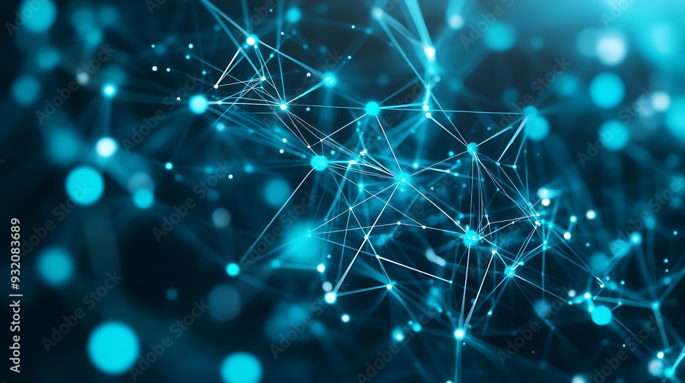 Poster illuminated teal network: abstract digital background of global connectivity and data transfer