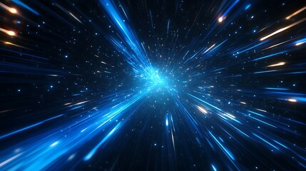 Naklejka premium Etheric Nebula - Mystic Electric Blue Light Trails and Glowing Sapphire Lines in Intergalactic Universe. Abstract 3D Render with Subtle Blur Effect and Fading Star.