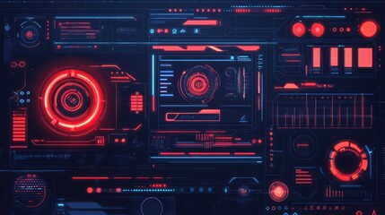 Obraz premium Abstract black digital interface with futuristic design elements, neon lines and geometric shapes.