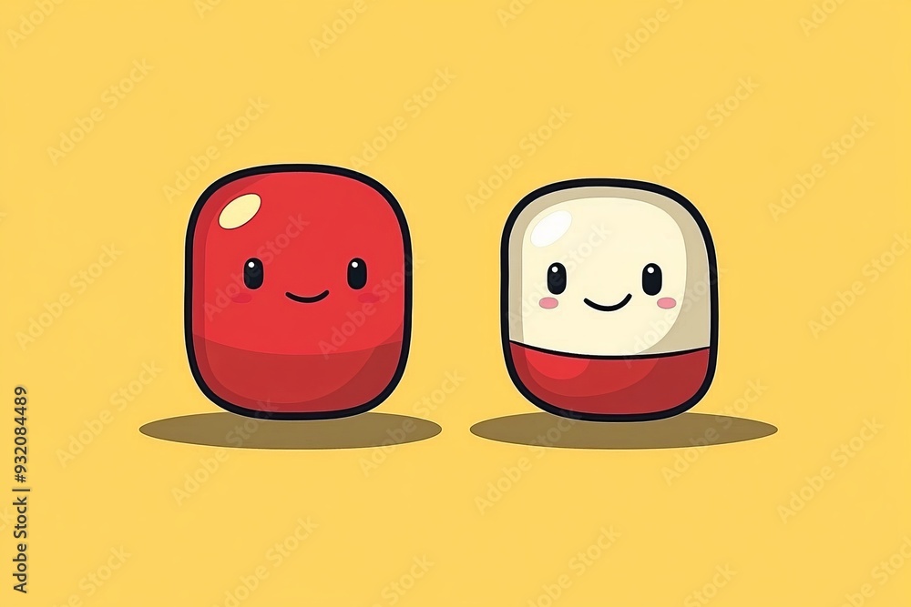 Poster minimalist and cute capsule characters on a soft background representing simplicity and friendship i
