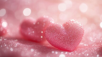 Obraz premium Sparkling Hearts on Pink Glitter, Valentine's Day, Love, Romance, Hearts