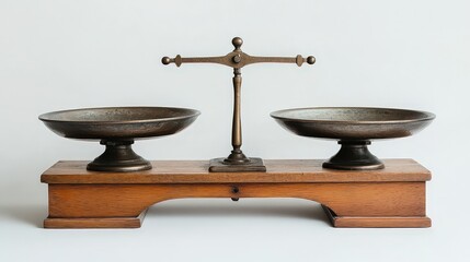 A vintage balance scale with wooden base, symbolizing justice and equality.