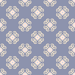 Seamless vector pattern with floral and geometric elements. Abstract symmetric ornament in oriental style. Vector illustration.