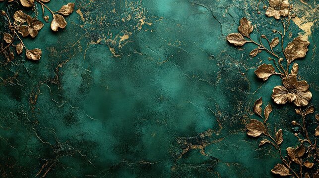 rich emerald green invitation featuring a gold-embossed floral pattern and elegant typography, creating a regal and refined appearance