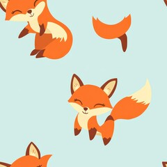Obraz premium Cute cartoon foxes in a playful design on a light blue background.