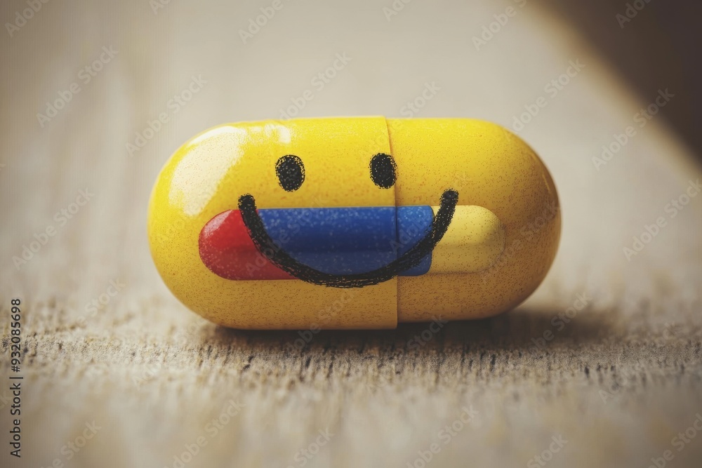 Poster cute and minimalist capsule character on a soft background representing simplicity and positivity in