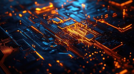 Close-up of a futuristic quantum computer with glowing components and subtle, mysterious shadows suggesting quantum activity.