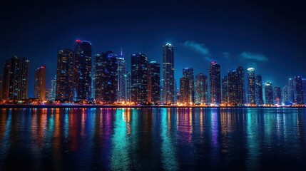Obraz premium skyline at night with colorful light. Generative AI