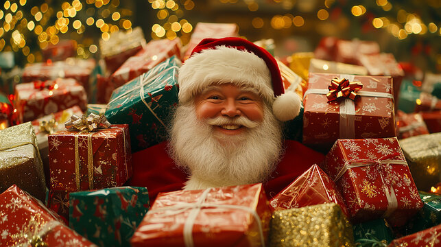 Santa Claus surrounded by gifts