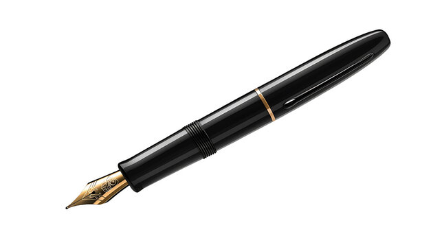 a black fountain pen with a gold nib on transparent background png