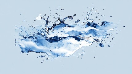Dynamic Watercolor Puddle Splash Effect in Cobalt Blue and Silver - Abstract Hand-Drawn Vector Illustration on Muted Background for Graphic Design Projects