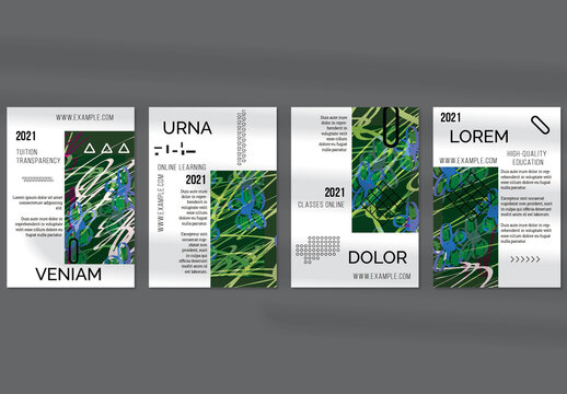 Flyer Layout with Geometric Shapes and Abstract Bright Rectangle on White