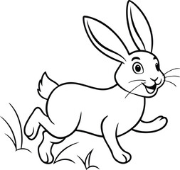 Cute and simple rabbit coloring page for children, featuring playful black and white illustrations for artistic fun.
