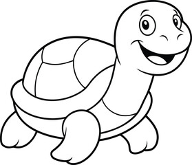 Adorable turtle coloring page for kids—black and white outline perfect for young artists to fill with bright colors and imagination.
