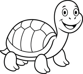 Cute turtle illustration for children’s coloring book—simple black and white design to inspire creativity and fun.
