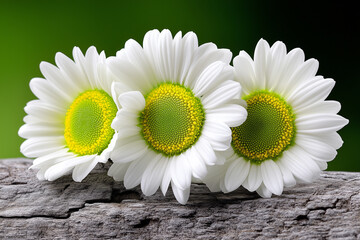 Obraz premium Delicate daisies on weathered wood