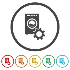 Washing machine repair icon. Set icons in color circle buttons