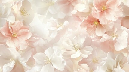 Soft floral background with delicate blossoms in pale pink and ivory tones, creating a romantic and timeless aesthetic. Ideal for elegant, feminine designs