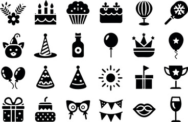 Festivals & Celebrations related concept such as Balloon, party hat, confetti, cake, candle & many more editable stroke outline icons isolated on white background flat vector illustration