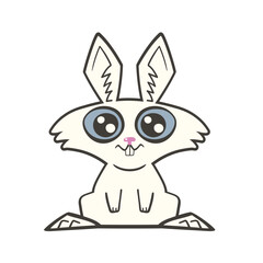 Cute white rabbit cartoon vector illustration isolated on white background