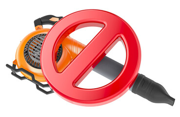 Leaf blower with forbidden symbol, 3D rendering isolated on transparent background