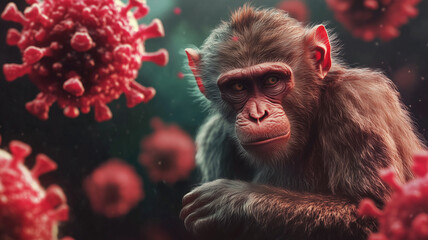 Mpox, monkey with monkeypox, outbreak of the MPXV virus, infectious disease spreading to human