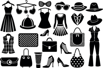 Fashion & Accessories related concept such as Dress, high heels, hat, sunglasses & many more editable stroke outline icons isolated on white background flat vector illustration