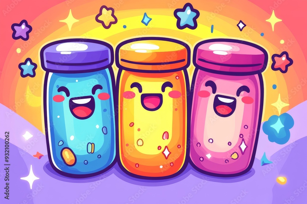Poster charming jar filled with smiling pills symbolizing the importance of positivity and wellness in heal