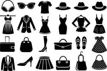 Fashion & Accessories related concept such as Dress, high heels, hat, sunglasses & many more editable stroke outline icons isolated on white background flat vector illustration