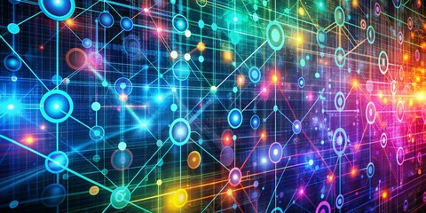 Fototapeta premium Digital Network of Connected Circles, Abstract Art, Network, Digital Art, Technology