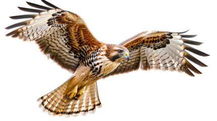 Hawk scanning the landscape from a high vantage point, white background for clipping