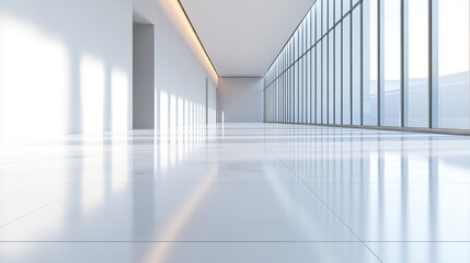 Fototapeta premium White clean floor stretching into the distance, reflecting a modern, minimalist aesthetic with simplicity and elegance