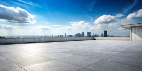Empty Concrete Rooftop with City Skyline View, urban , landscape , architecture , rooftop