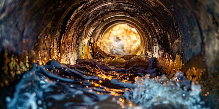 Inside a rusty sewer pipe