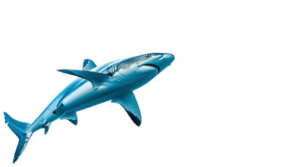 Shark swimming towards a school of fish in the ocean, white background for clipping