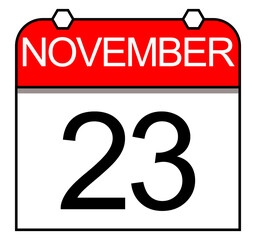 Daily calendar icon: November 23. Flat illustration design.