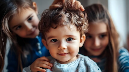 Playful Children Smiling Together Cute Hair Touching Joyful Moments