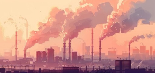 Industrial Pollution: A Silhouetted Cityscape at Dusk