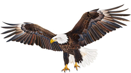 Obraz premium Eagle circling high above the mountains, white background for clipping