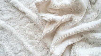 White terry towel with textile background viewed from above with space for text close up shot